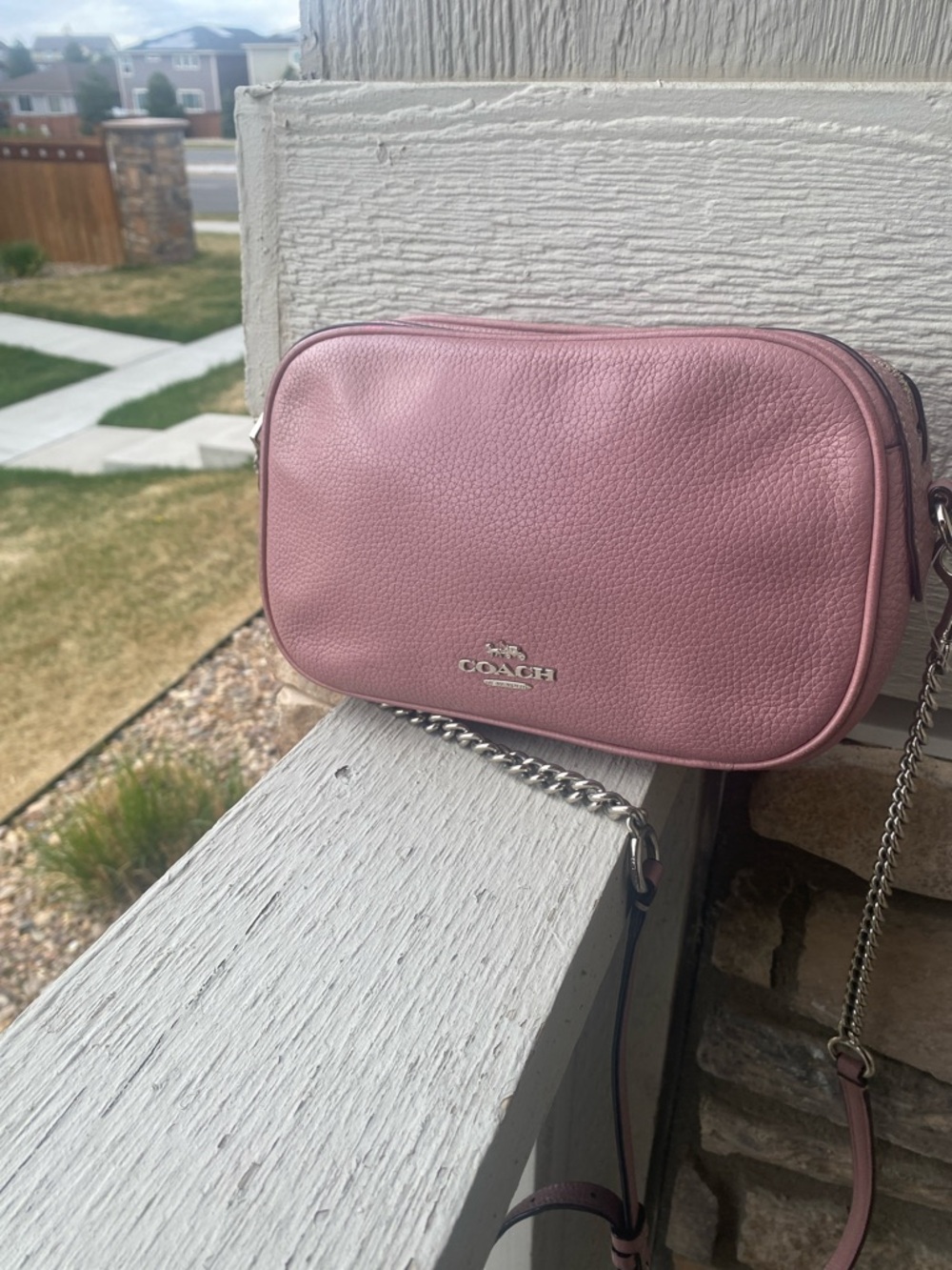 Coach Pink Pebbled Leather Chain Crossbody Bag